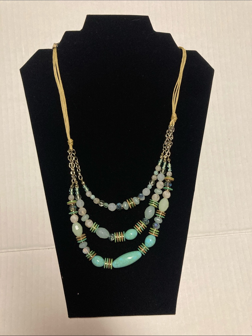 Chicos Gold-Accent Aqua Multi-Strand Beaded Necklace